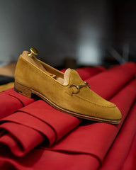 Mustard Suede Horsebit Loafers for Men – Handmade Luxury Leather Shoes