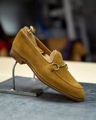 Mustard Suede Horsebit Loafers for Men – Handmade Luxury Leather Shoes