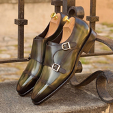 Green Leather Gravioox Single Monk Strap Dress Shoes - Luxury Men's Formal Dress Shoes