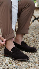 Dark Brown Suede Moccasin Loafers
