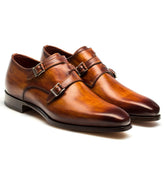 Tan Leather Avereric Leather Monk Strap Formal Shoes - Elegant Men's Business Dress Shoes