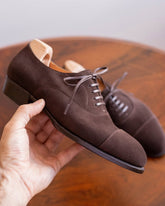 Brown Suede Leather Lorenzo Toe Cap Oxford Formal Dress Shoes