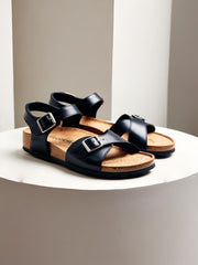 Handmade Black Leather Cork Sandals for Men – Lightweight & Durable