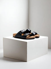 Men’s Gladiator-Style Black Leather Sandals – Premium Cork Footbed Comfort