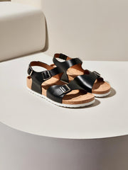 Black Leather Cork Sandals – Stylish & Comfortable for Everyday Wear