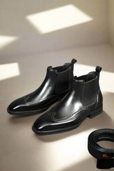 "Monarch" Black Brogue Chelsea Boot
