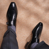 Black Leather Xavier Single Monk Strap Dress Shoes