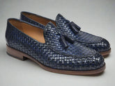 Navy Blue Braided Leather Stratford Tassel Loafers– Handcrafted Luxury Footwear