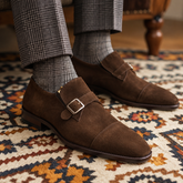 Brown Leather Graviario Classic Monk Strap Leather Shoes - Classic Men's Formal Office Dress Shoes