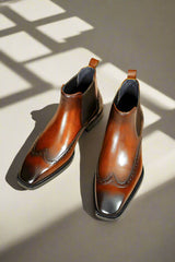"Monarch" Tan Brogue Chelsea Boot