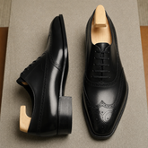 Black Leather Windsor Wingtip Oxfords – Formal Dress Shoes – Italian