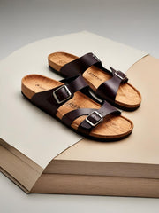 Men’s Brown Leather Cork Sandals – Premium Comfort, Stylish & Durable