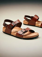 Men’s Brown Leather Cork Sandals – Stylish & Comfortable Summer Slippers