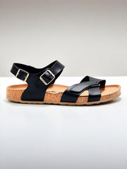 Men’s Black Leather Cork Sandals – Adjustable Buckle Straps, Comfortable Arch Support, Summer
