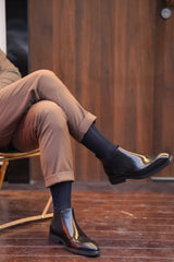 Premium Black Leather Oxford Style Formal Office Slip On Brogue Chelsea Boots for Men