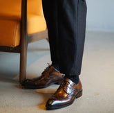 Elegant Brown Leather Wingtip Oxford Shoes with Wooden Shoe Trees For Men