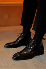 Black Leather Oxford Ridge Men’s Leather Lace Boots – Classic Craftsmanship