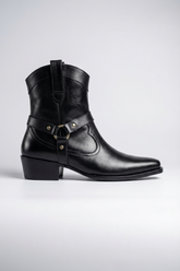 Men’s Premium Black Leather Harness Zipper Boots – Handcrafted Luxury