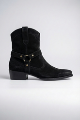 Men’s Premium Black Suede Leather Harness Zipper Boots – Handcrafted Luxury