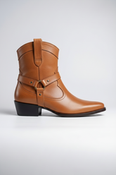 Men’s Premium Tan Leather Harness Zipper Boots – Handcrafted Luxury