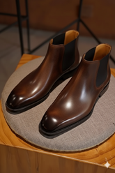 Men's Brown Patina Leather Chelsea Boots - Handcrafted Style