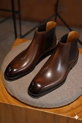 Men's Brown Patina Leather Chelsea Boots - Handcrafted Style