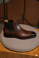 Men's Brown Patina Leather Chelsea Boots - Handcrafted Style