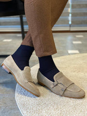 Beige Double Buckle Monk Shoes