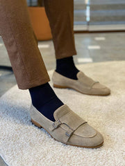 Beige Double Buckle Monk Shoes