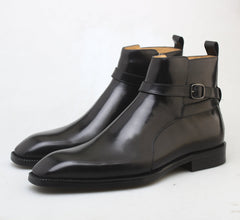 Black Leather Jodhpur Boots Zipper Closure, Patina Finish, Casual Chelsea Boot Style for men