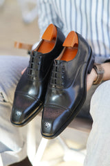 Black Leather Regent Cap-Toe Oxfords – Formal Shoes