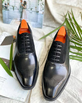 Black Suede & Black Leather Brogue Oxfords – Smart Casual Shoes