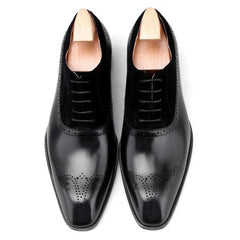Black Suede & Black Leather Brogue Oxfords – Smart Casual Shoes