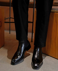 Men,s Premium Black Shinny Leather Casual Slip On Wholecut Chelsea Boots for Men