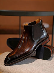 Handcrafted Brown Leather Chelsea Boots with Polished Finish for Men