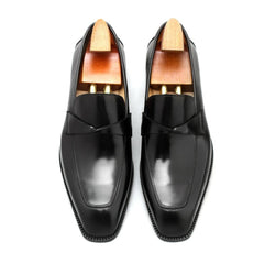 Luxury Black Leather Loafer with Wooden Shoe Tree for Men