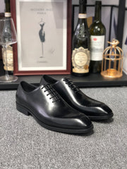 Handmade Black Leather Whole Cut Wingtips Oxford Formal Shoes