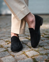 Navy Blue Suede Leather Lansdowne Penny Loafers– Handcrafted Luxury Footwear