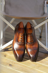 Burnished Brown Wingtip Oxford Shoes: Timeless Classic