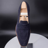 Lucien Noir: Sleek Blue Suede Leather Loafer