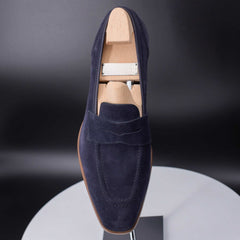 Lucien Noir: Sleek Blue Suede Leather Loafer