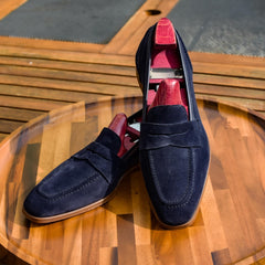 Lucien Noir: Sleek Blue Suede Leather Loafer