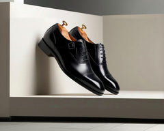 Xavier Jet: Handcrafted Black Calf Leather Oxford-Monk