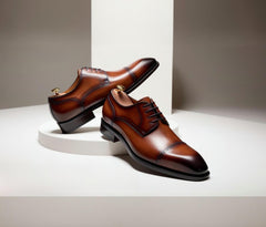 Julian Cognac: Classic Tan Lace-Up Derby Oxford
