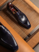 Midnight Blue Leather Sterling Penny Loafers – Handcrafted Luxury Slip-On Dress Shoes