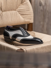 Black & White Leather Monaco Wingtip Brogue Oxford Shoes – Handcrafted Luxury Lace-Up Dress Footwear