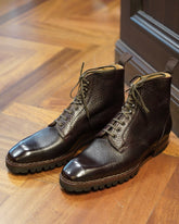Norwegian Welted Brown Leather Sovereign Lace-Up Combat Boots, Chunky Lug Sole, Rugged Luxury Finish