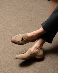 Premium Beige Suede Tassel Loafers – Handcrafted Luxury for Modern Gentlemen