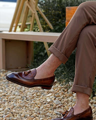 Ambassador" Tan Genuine Leather Tassel Loafers