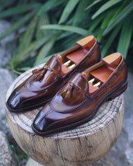 Ambassador" Tan Genuine Leather Tassel Loafers